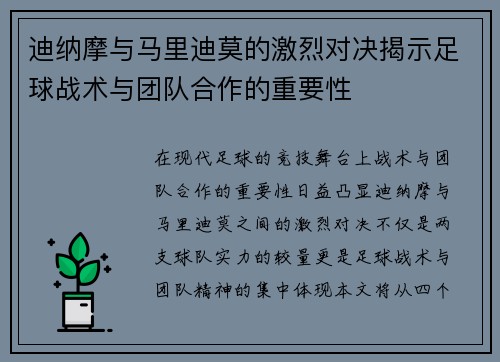 迪纳摩与马里迪莫的激烈对决揭示足球战术与团队合作的重要性